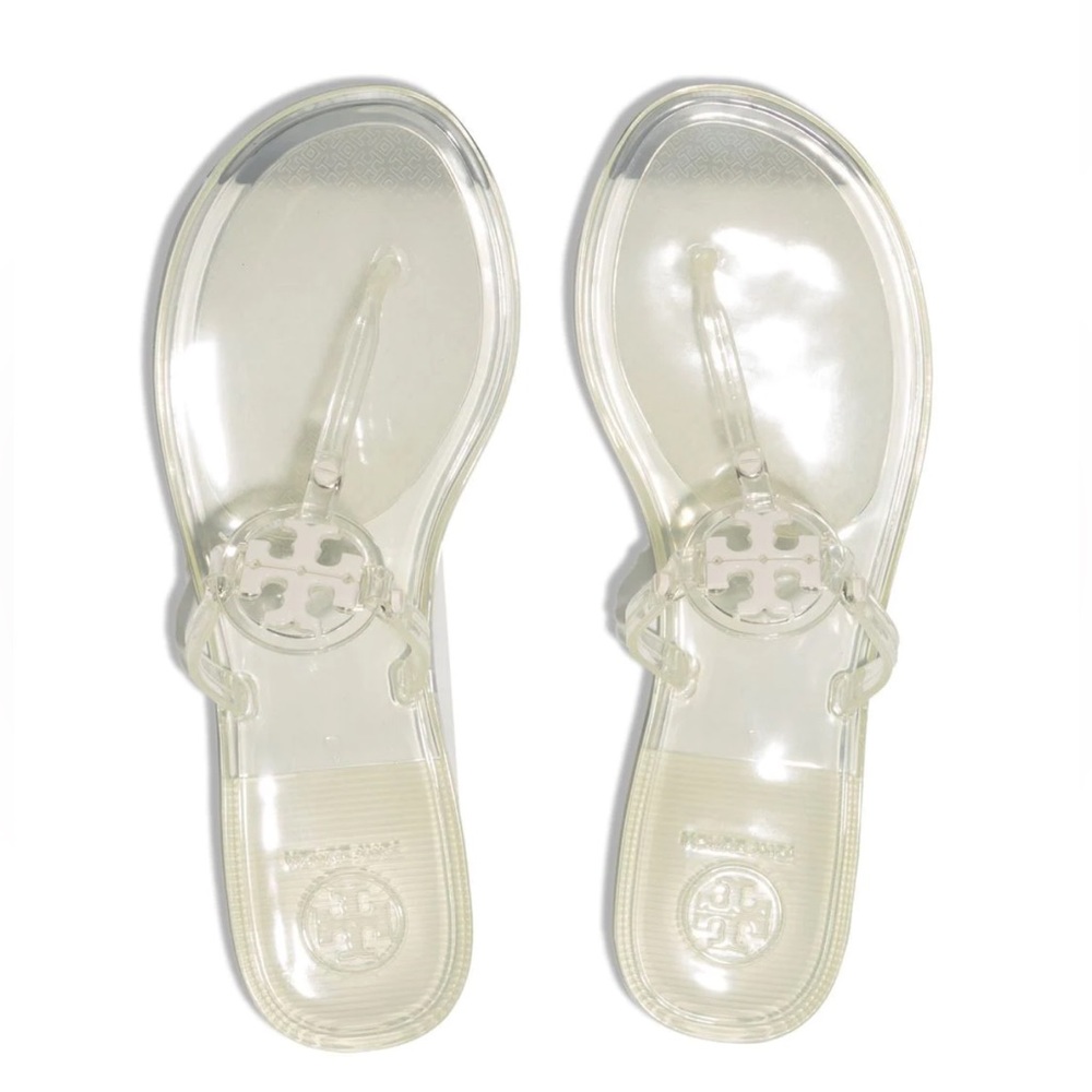 New TORY BURCH Mini Miller Clear Jelly Thong Logo Sandals, Size 8 M